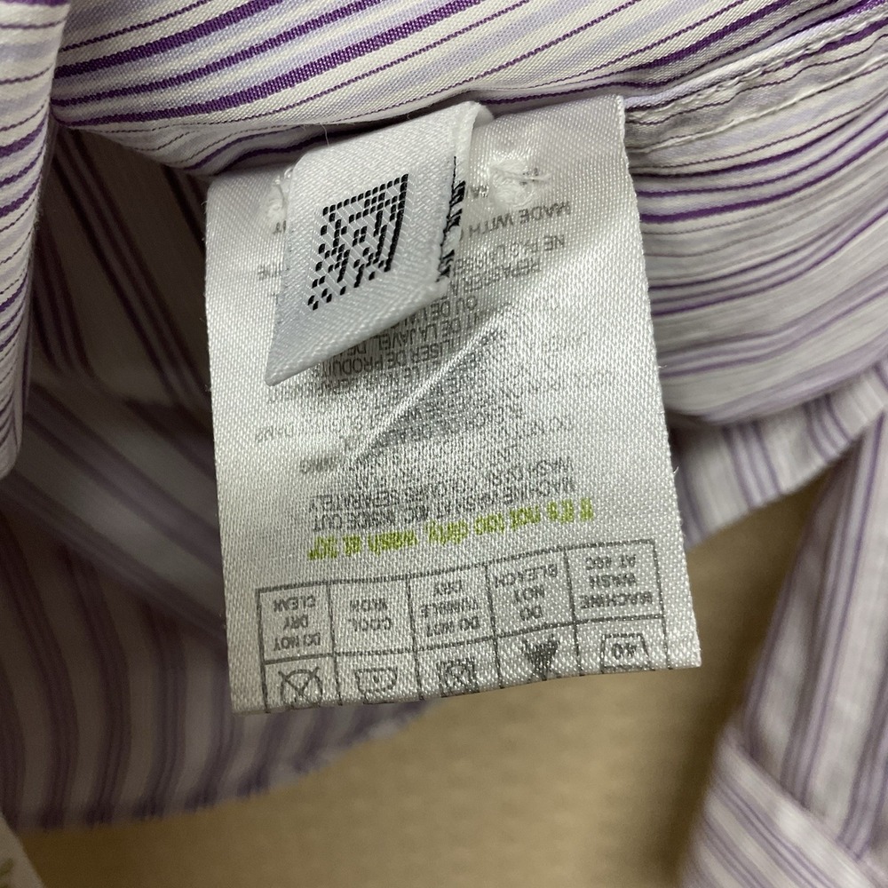 Men's Ted Baker Shirt Sz 5 White Purple Striped Button Up Long Sleeve 10/12-XL - Picture 7 of 10